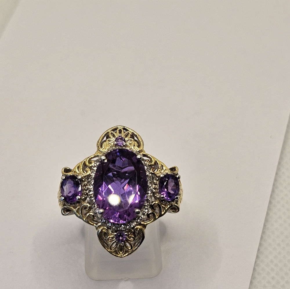 Gorgeous Amethyst Ring with Alexite Accents Size 8. Sterling & 18k Gold! - Picture 7 of 9